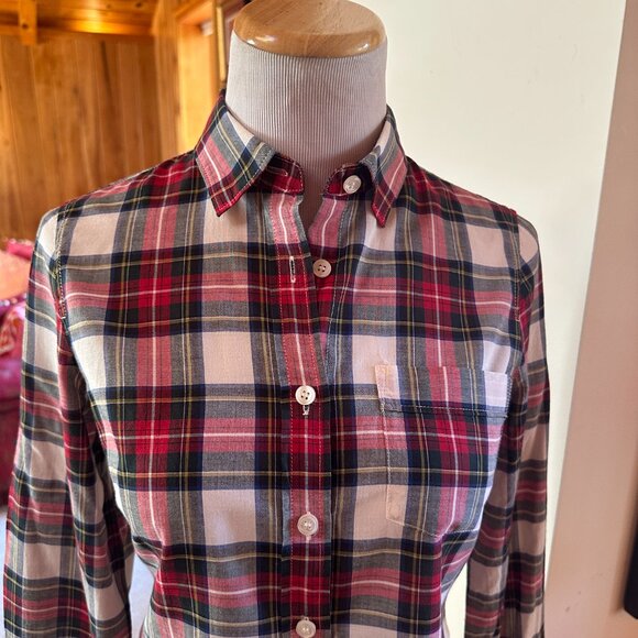 PJ. CREW White Red Blue Black Plaid Tartan Perfect Fit Button Down Shirt – XS - Picture 3 of 9